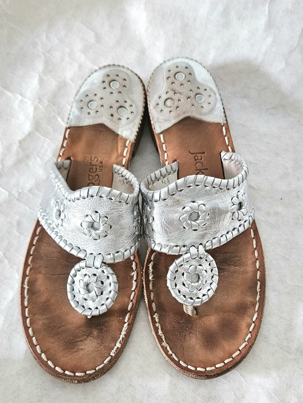 Jack Rogers Silver Metallic Leather Sandals